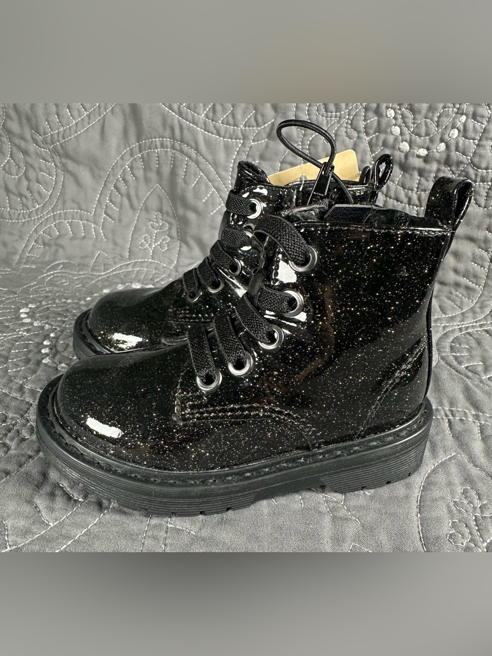 Thereabouts Toddler Girls Lil Reese Black Glittery Combat Boots NWT Size 5